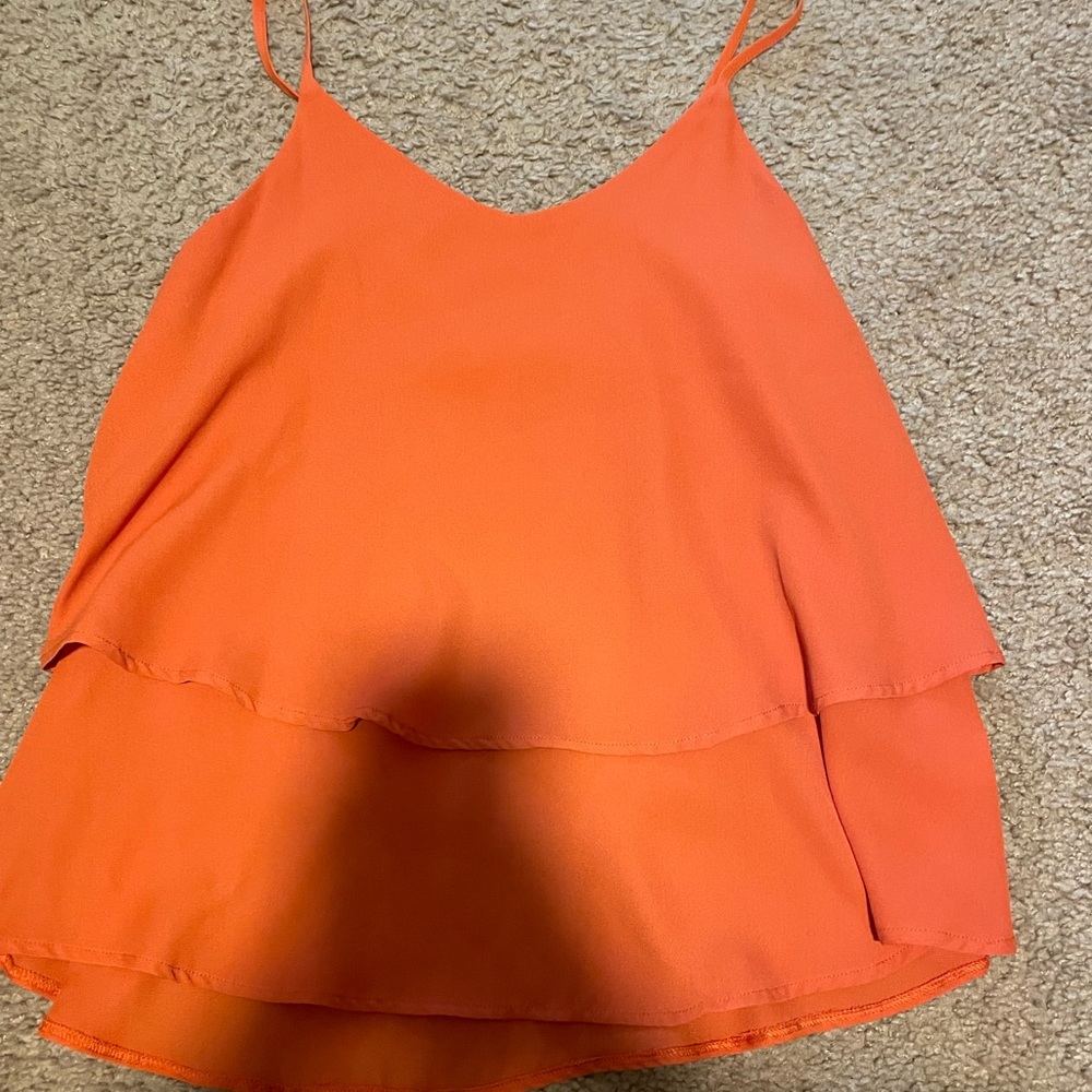 Burnt orange ruffle flowy tank top